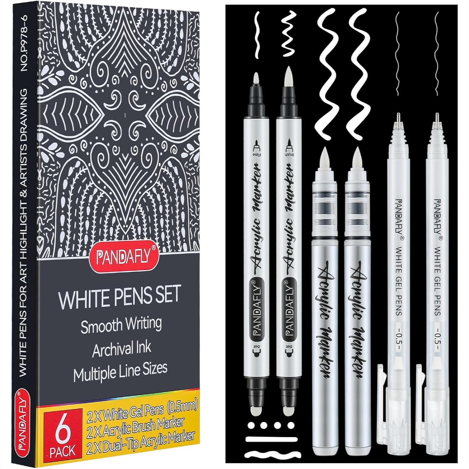 Gel Ink Pen Set - White Ink Pens Set 0.5mm Fine