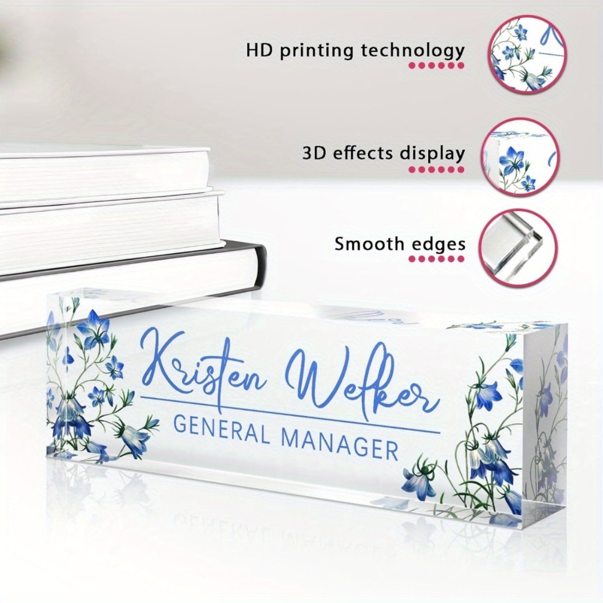 [2D Flat] Blue Floral Theme Cu - Desk Name Plate のレビューと価格
