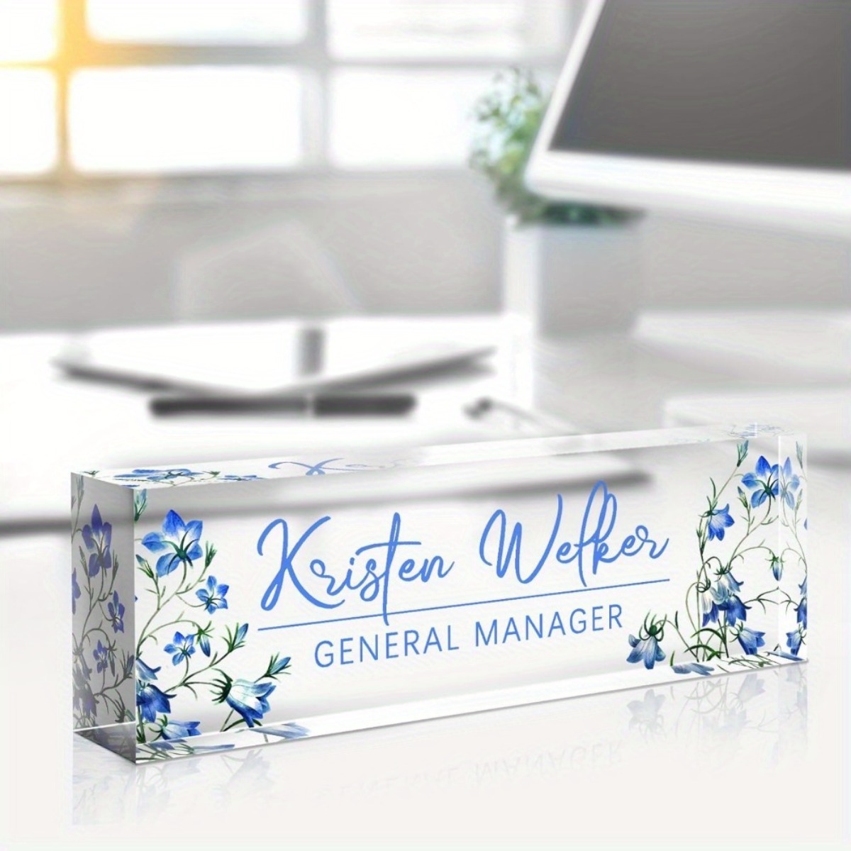 [2D Flat] Blue Floral Theme Cu - Desk Name Plate のレビューと価格
