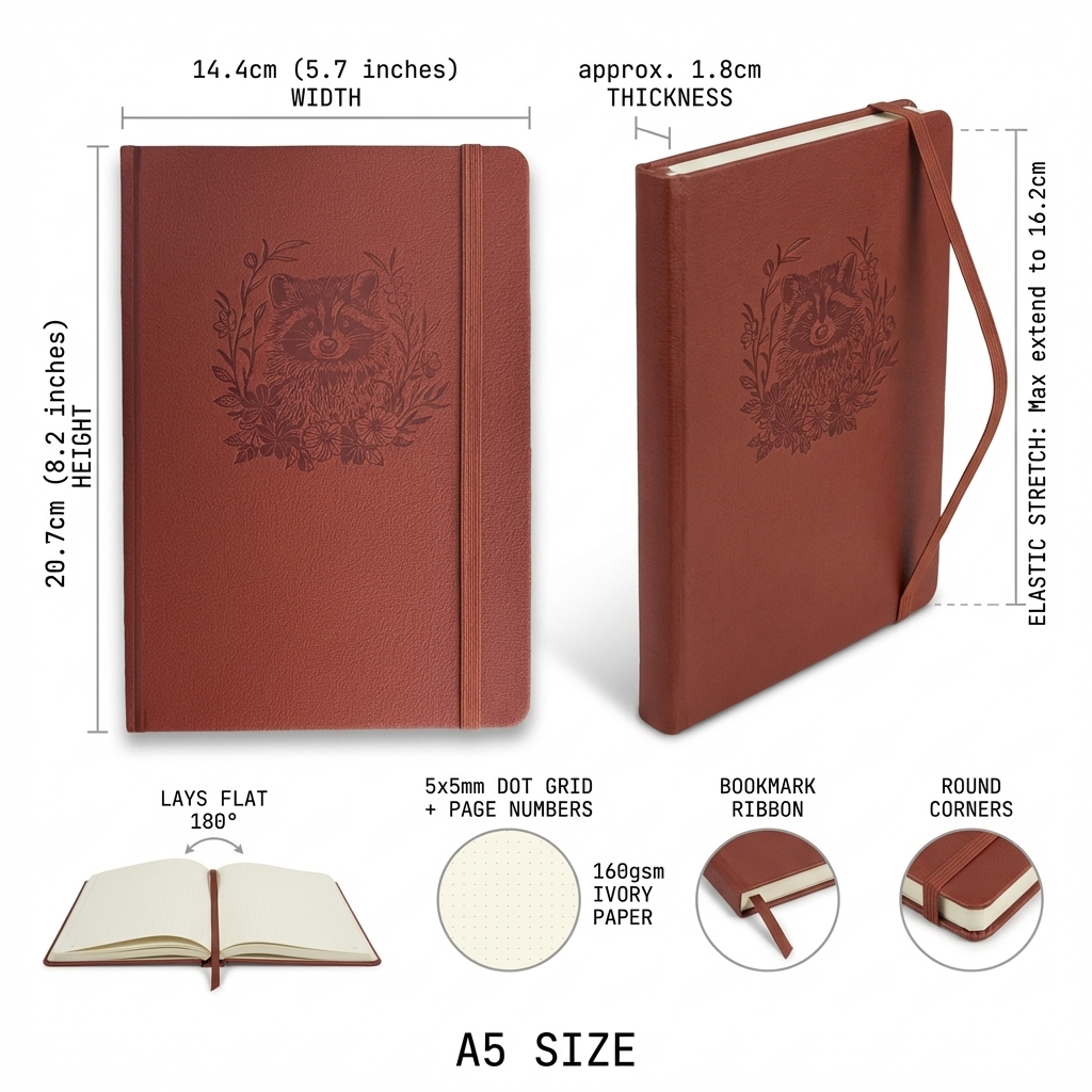 A5 Embossed Raccoon Dot Grid J - Notebook Dotted A5 のレビューと価格